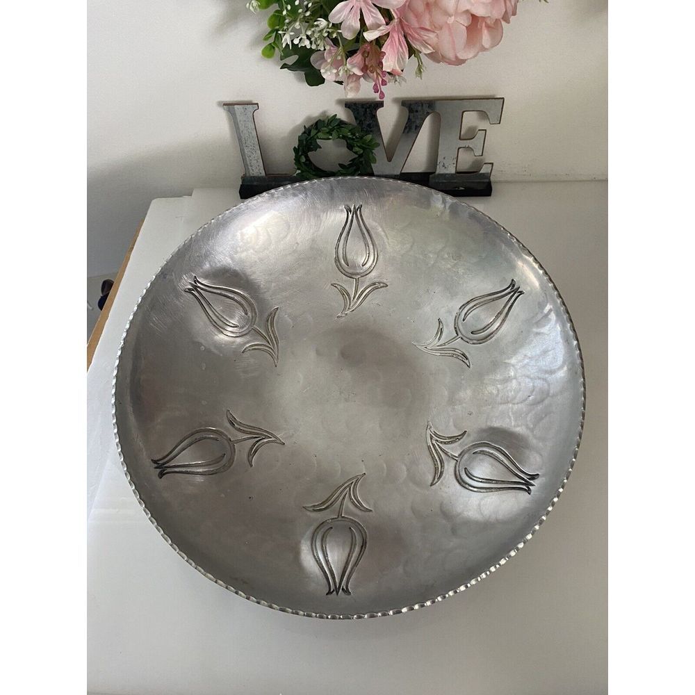 1930s Buenilum Hand Wrought Aluminum Bowl Round‎ Scalloped Rim  12" Read Pls